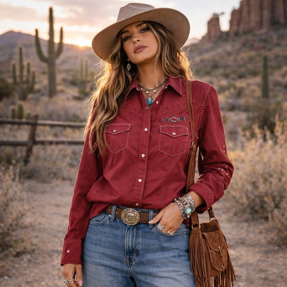 RU Apparel Sherry Cervi Western Shirt Pink Pearl Snap Embroidered Rodeo Womens M